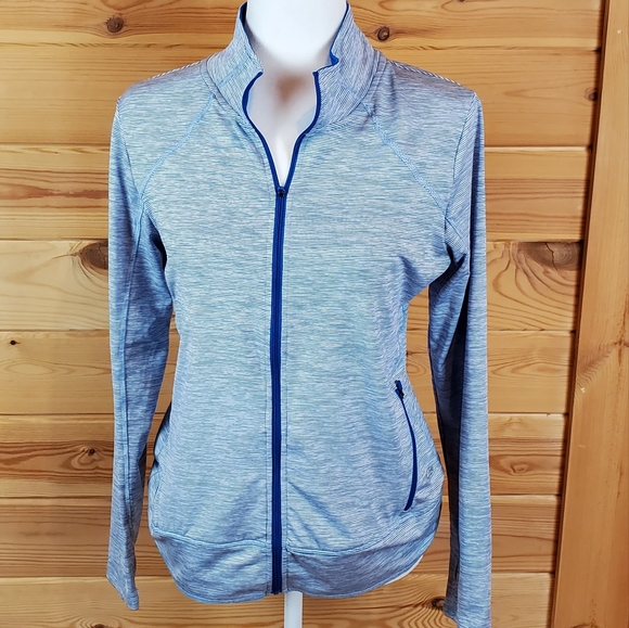 Champion Duo Dry Blue & White Full‎ Zip Athletic Shirt Size Medium - Picture 1 of 9